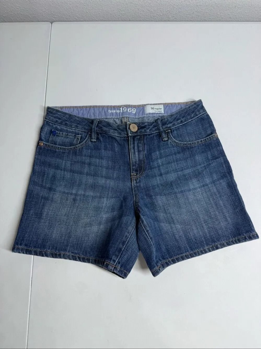 Gap Kids 1969 Denim Shorts Girls Sz 14 Regular Blue Cotton Adjustable Waist
